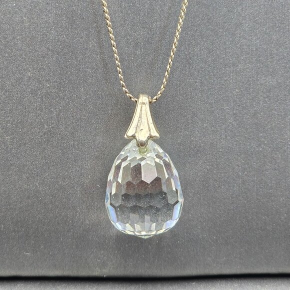 VTG Avon Sterling Silver Faceted Crystal Ball Pendant Necklace 18" Serpentine - Picture 1 of 9
